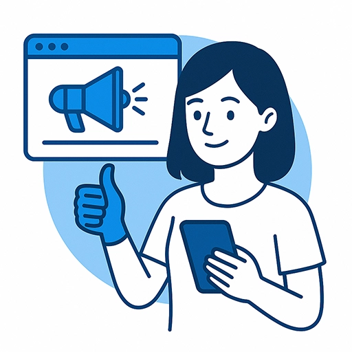 Ilustrasi wanita muda bekerja dengan sokongan pasukan profesional dan bahan promosi yang lengkap.